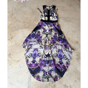 Bebe Women's High-Low Cocktail Dress Multicolor Floral Fit & Flare Sleeveless 2